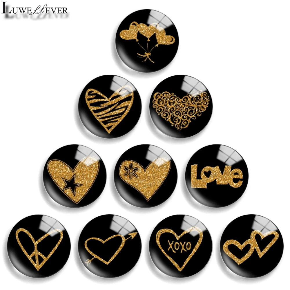 12mm 10mm 20mm 25mm 30mm 40mm 847 Heart Mix Round Glass Cabochon Jewelry Finding 18mm Snap Button Charm Bracelet