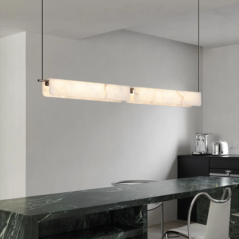 Spanish Marble Ceiling Pendant Light Lamp For Dining Room Kitchen Table Long Alabaster Chandelier Rectangle Marble Pendant Light
