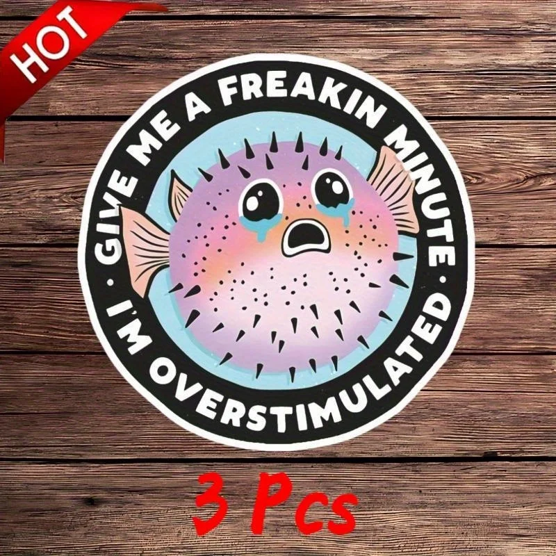 3pcs "Freakin' Minute" Blowfish Stickers - Waterproof Vinyl Decals for Laptop/Car/Water Bottle
