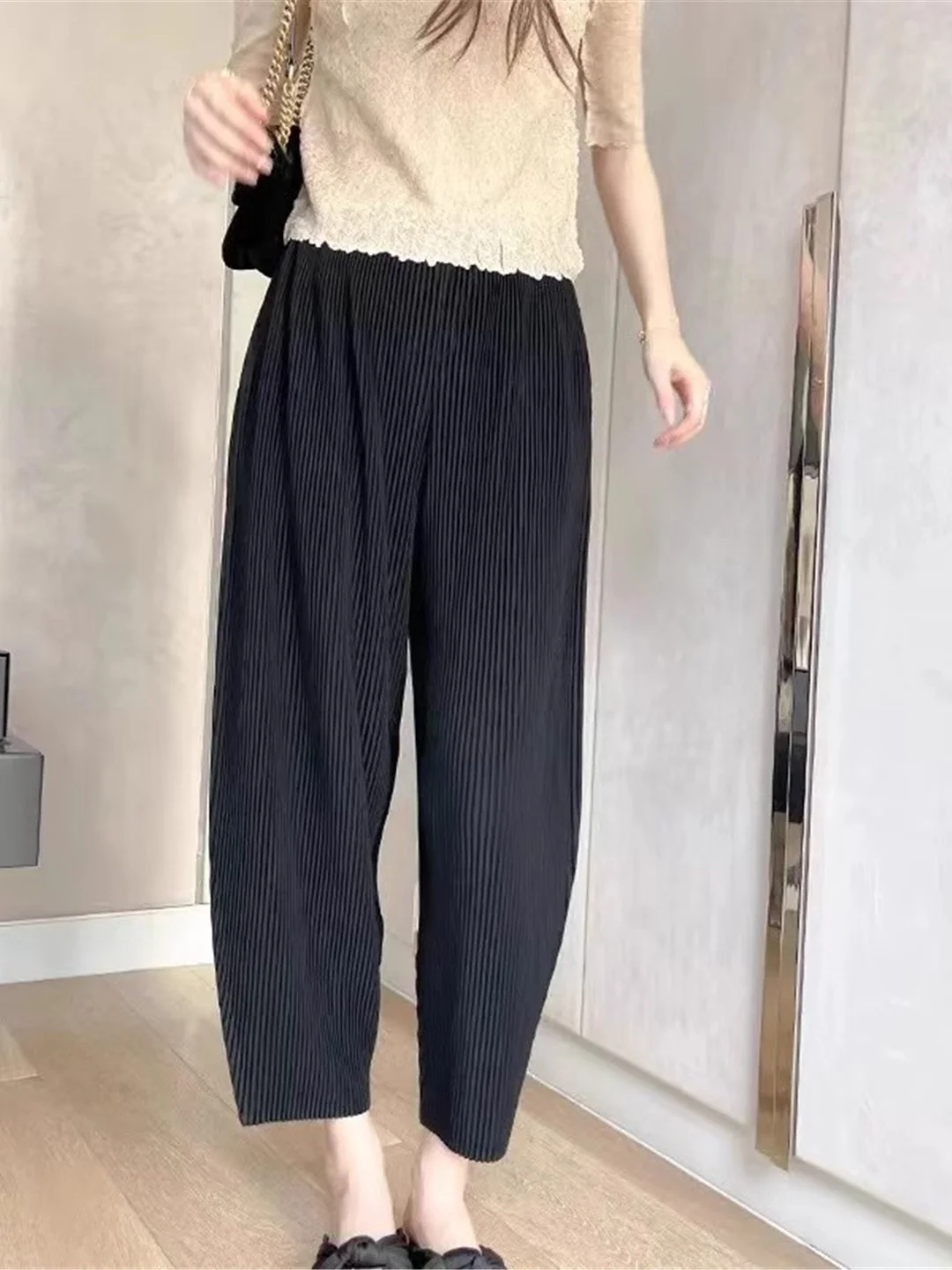 

Faionable Pleated Nine-Piece Women's Pants Spring Autumn New Sle Versatile Loose Slimming Harlan Pants Casual High Waist ...