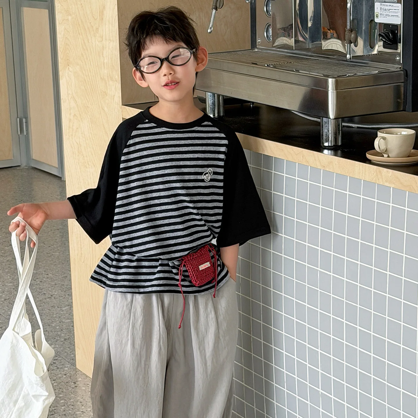 Children Clothing Boys Fashion Simple T Shirt 2026 Summer New Boys Versatile Short Sleeved Striped Loose Comfortable Top