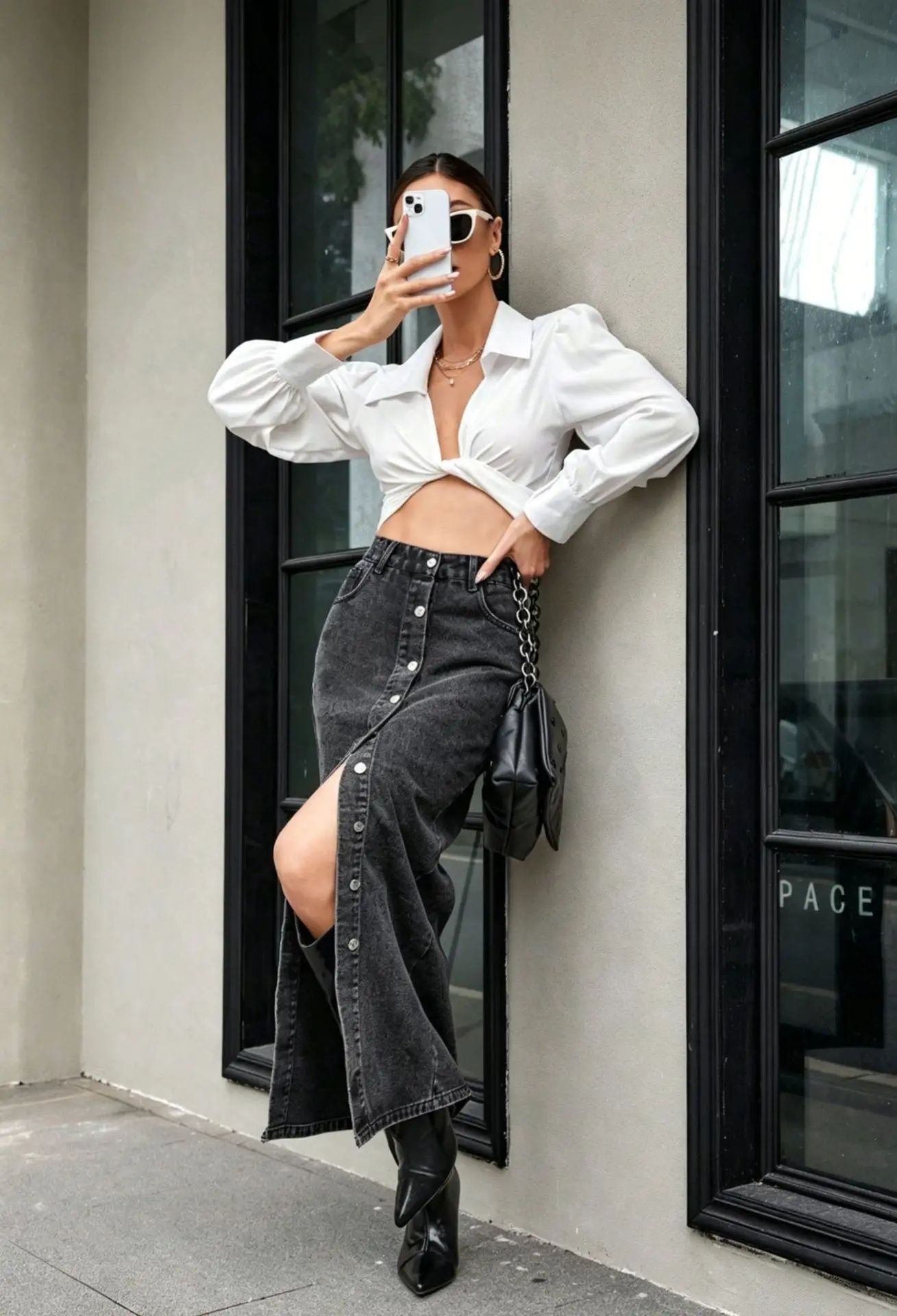 Denim Skirts Women Long Skirt A Line Single Breasted Vintage Washed Elegant Hip Wrap Y2k Streetwear Ankle Length Work Summer view 3