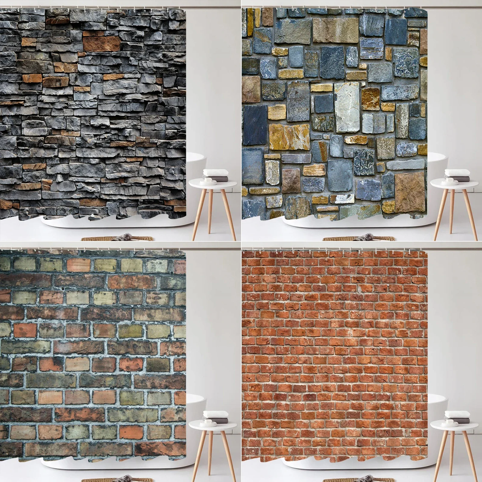 Old Brick Wall Shower Curtains Bathroom Curtain for Home Decoration Waterproof Polyester Fabric Bath Screen Curtain With 12 Hook