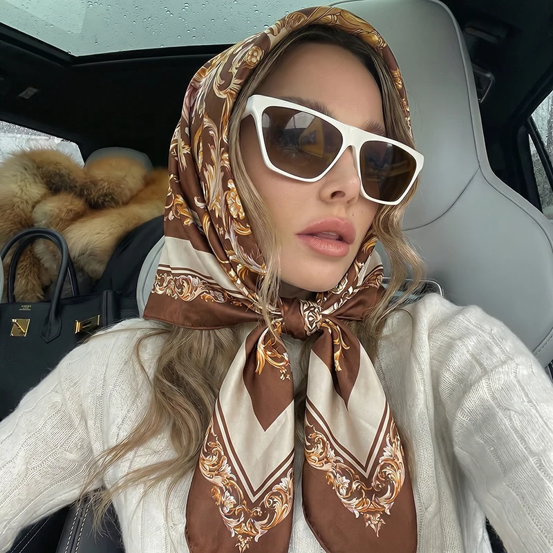 Vintage Satin Square Scarf Eur - Vintage Fashion Hijab 评论和价格