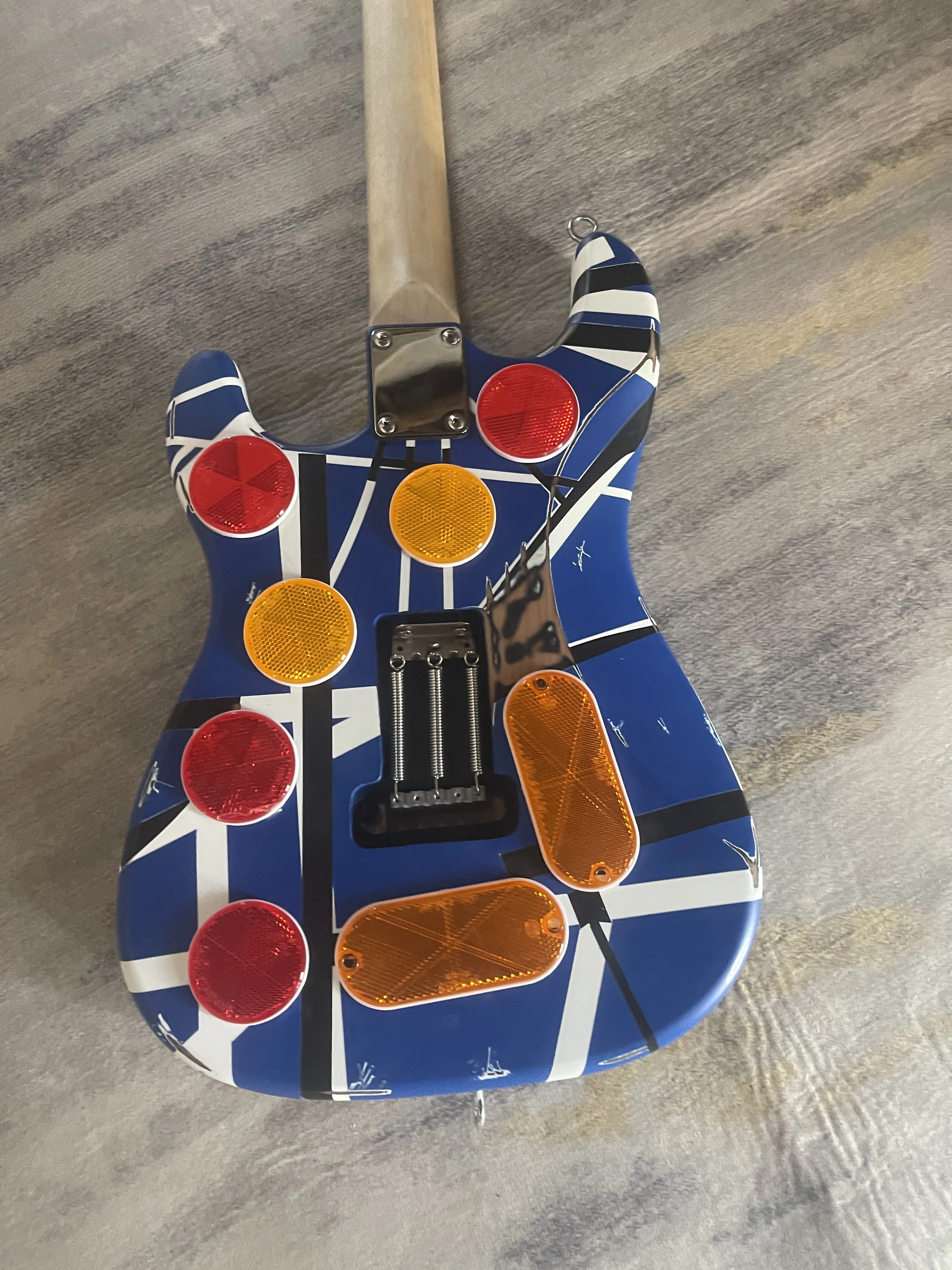 Blue White Abstract Geometric Striped STS Electric Guitar Double Lock Tremolo System HH+SSS Mixed Pickups Rock Free Shipping view 5