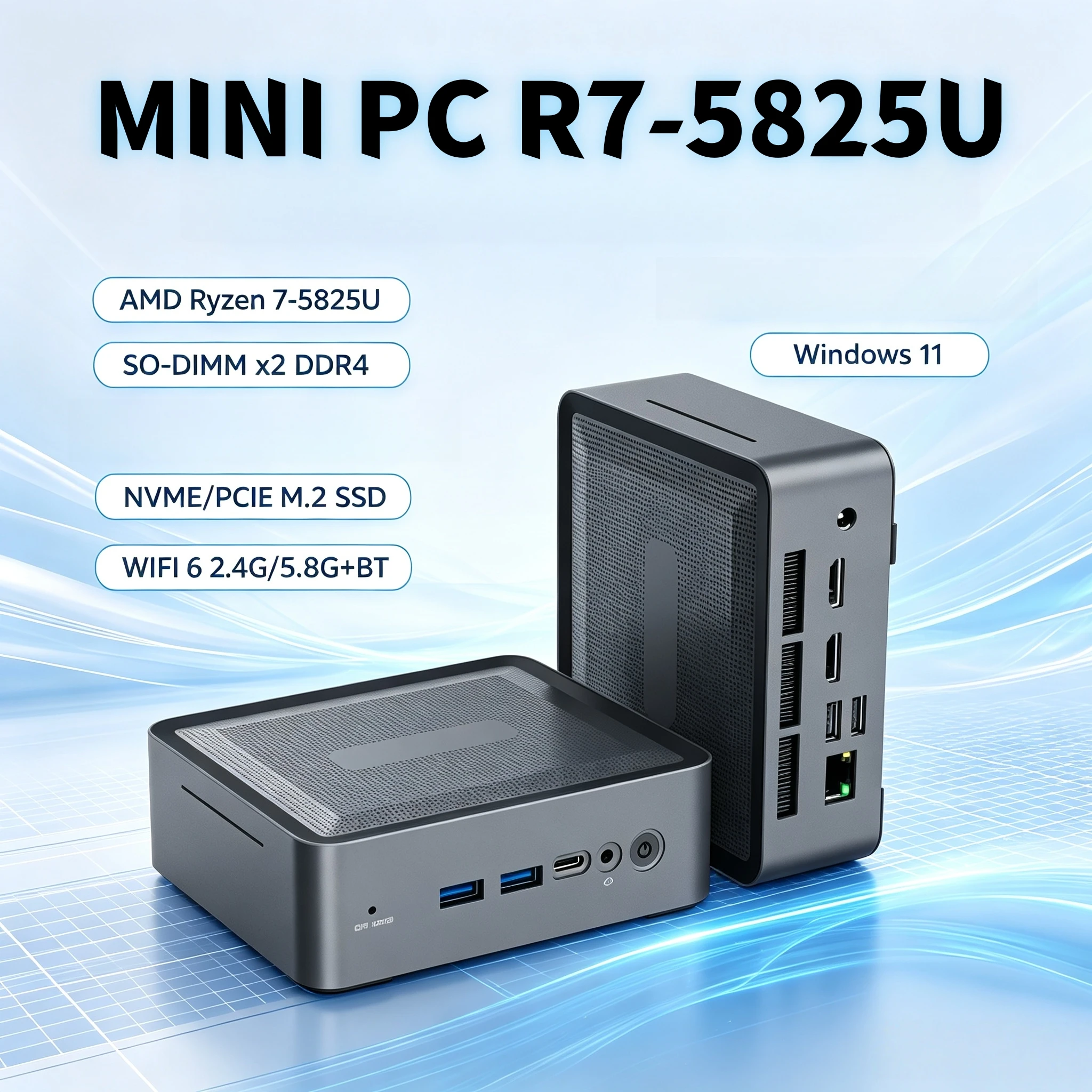 Ryzen 7 5825U 45GHz 16GB DDR4 3200 Mini Gaming PC 8C16T M2 SSD HDD Win11 Pro WIFI6 BT52 Desktop Office Home Ultra System