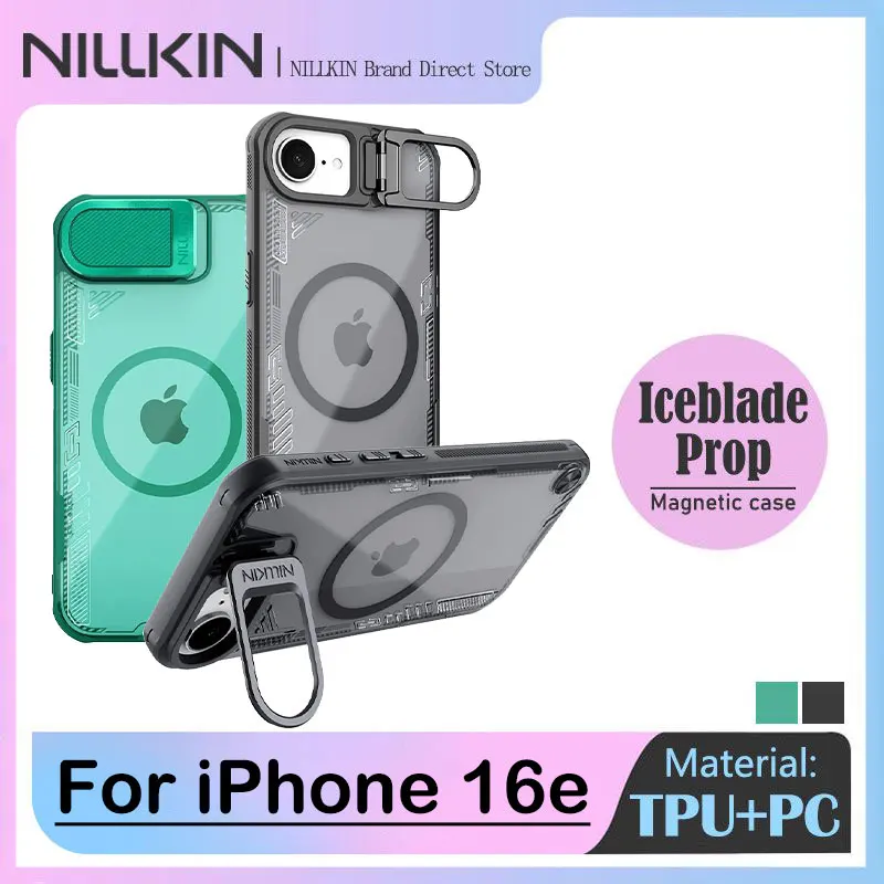 

Магнитный чехол NILLKIN для iPhone 16e, экологически чистый чехол с защитой от желтения на биона основе, алюминиевая подставка и защитный чехол для объектива