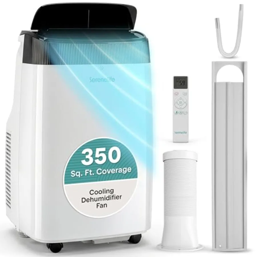 

Portable Air Conditioner for home use, white ABS plastic, 3-in-1 cooling/dehumidifying/fanning, 8, 000 BTU, 64F90F range, cools