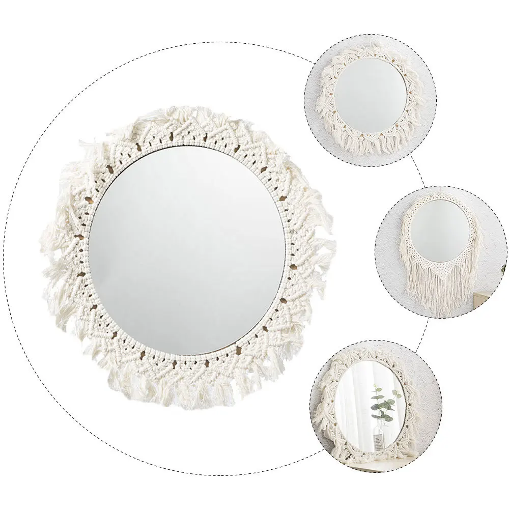 

1Pcs Woven Mirror Cotton Rope Handmade Wall Hanging Decorative Makeup Mirror Bohemian Style Decor Wall Art