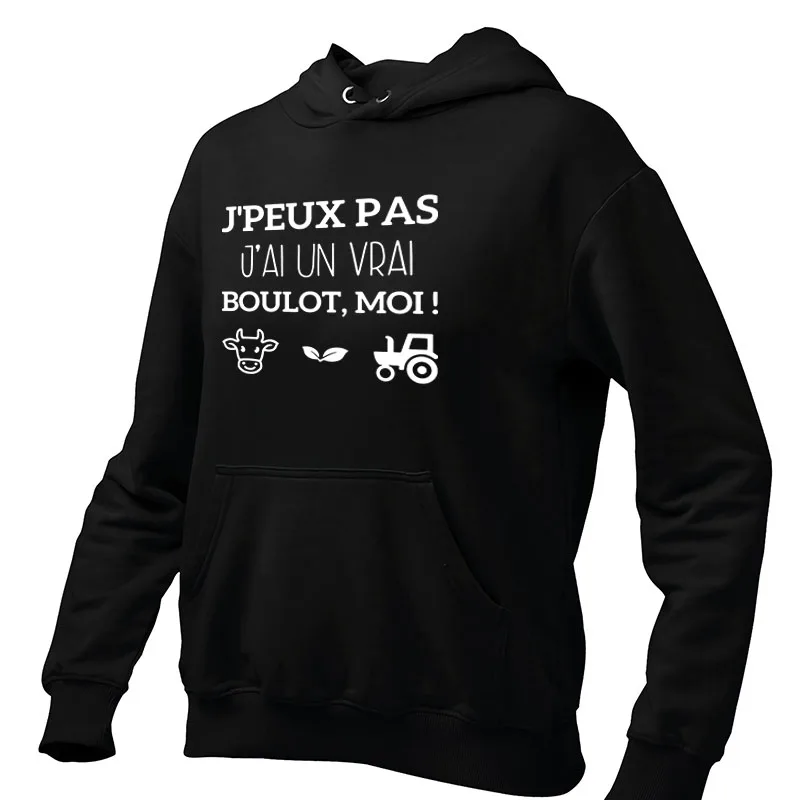 I Can't Real Job Hoodies Funny French Text Farmer Cow Agricultural Lovers Hooded Sweatshirt Casual Soft Hhoody Pullovers