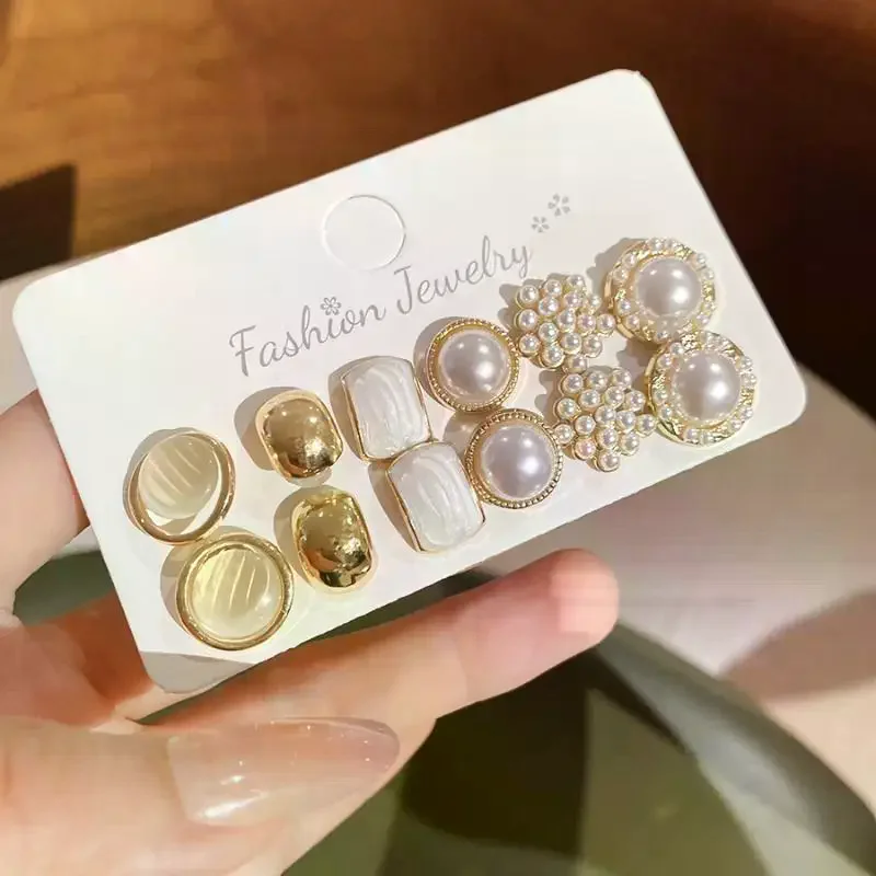 New Fashion Geometric Pearl Earnail Set: Women Retro Elegant Daily Commuter Versatile Earrings Accessory Party Jewelry