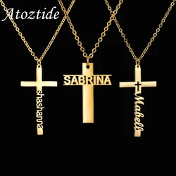 Atoztide – collier personnalisé avec nom en croix, en acier inoxydable, pour femmes et hommes, pendentif en Zircon, bijoux à la mode, cadeau d'anniversaire