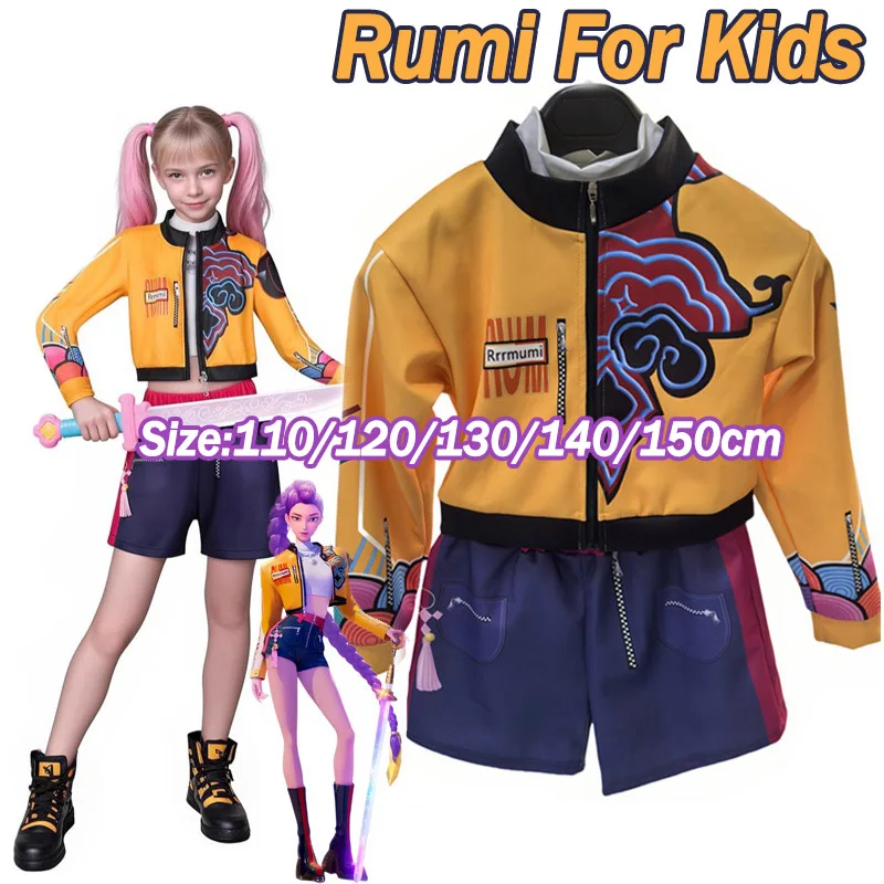 

For Kids K-Pop Rumi Zoey Mira Demon Hunters Cosplay Costume for Girl Halloween Stage 3D Printed Pattern Role Play Clothes Gift