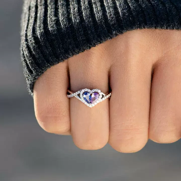 Personalized Heart Birthstone Ring Custom Moissanite 925 Silver Ring Cubic Zirconia Paved Copper Jewelry Birthday Gift For Her