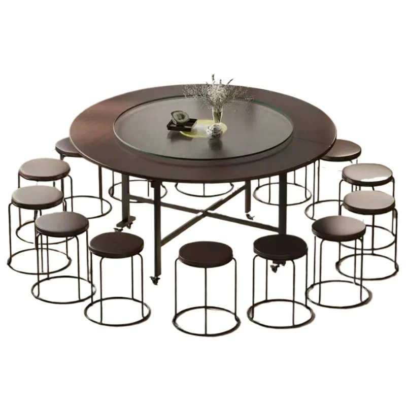 Folding dining table Household multi-functional foldable mobile round dining table Simple hotel living room party large round