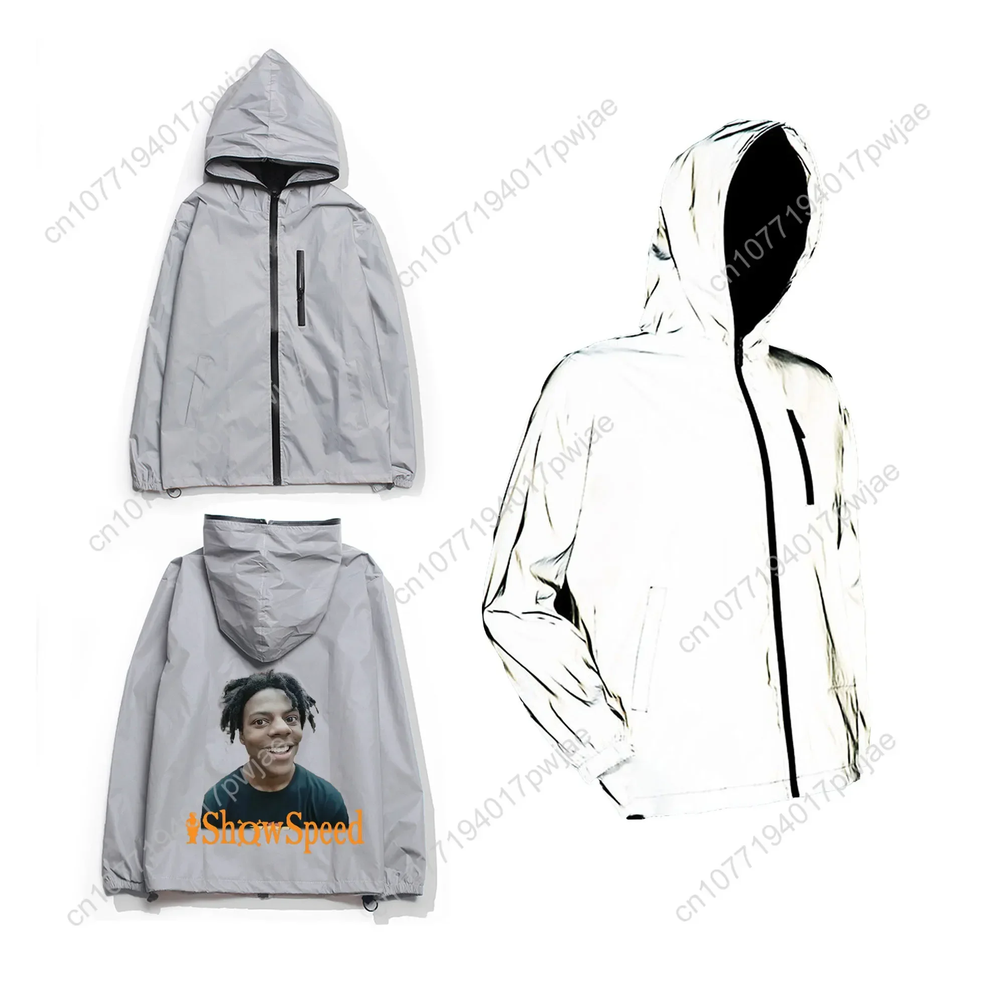 IShowSpeed Rap Singer Reflective Jacket Mens Womens Coat Hooded Windbreaker Run Pocket Jackets Hiking Zipper Customized Hoodie