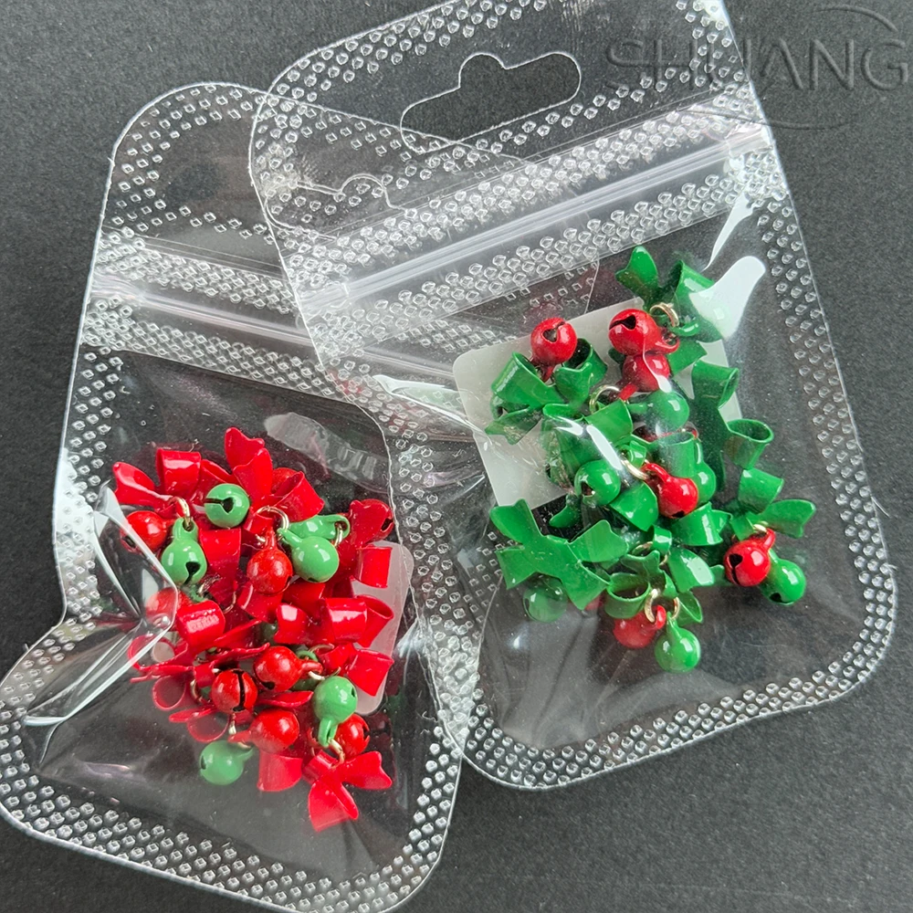10개입 징글벨 리본 크리스마스 네일 참 3D 12*15mm 레드 그린 리본벨 펜던트 네일 액세서리 크리스마스 Y2K 매니큐어 장식