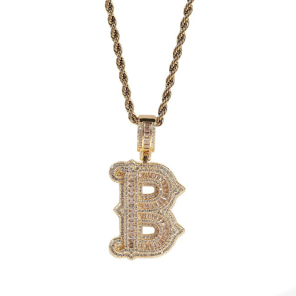 LeeChee Ice Out Hip Hop Full Diamonds Custom Letter Pendant Copper Necklace With Rope Chain Neckless Jewelry Gift For Men