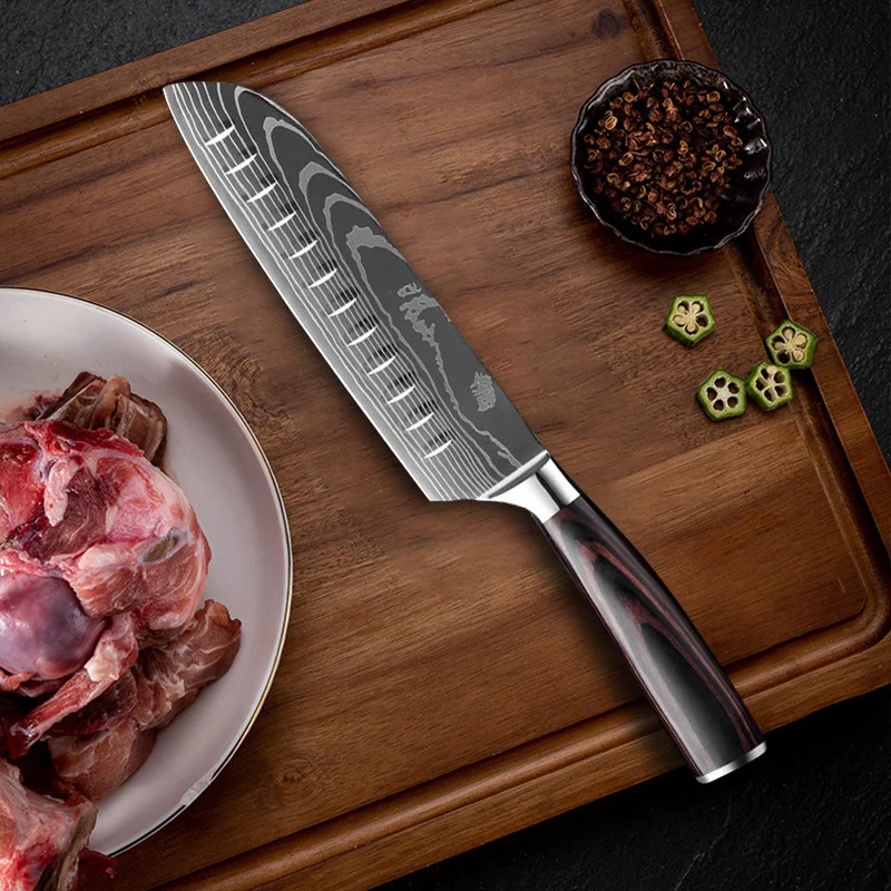 Japanese Chef Knife High Carbon Steel Kitchen Knives Damascus Steel Pattern Cleaver Slicer Fruit Santoku Chef knife Cooking Tool