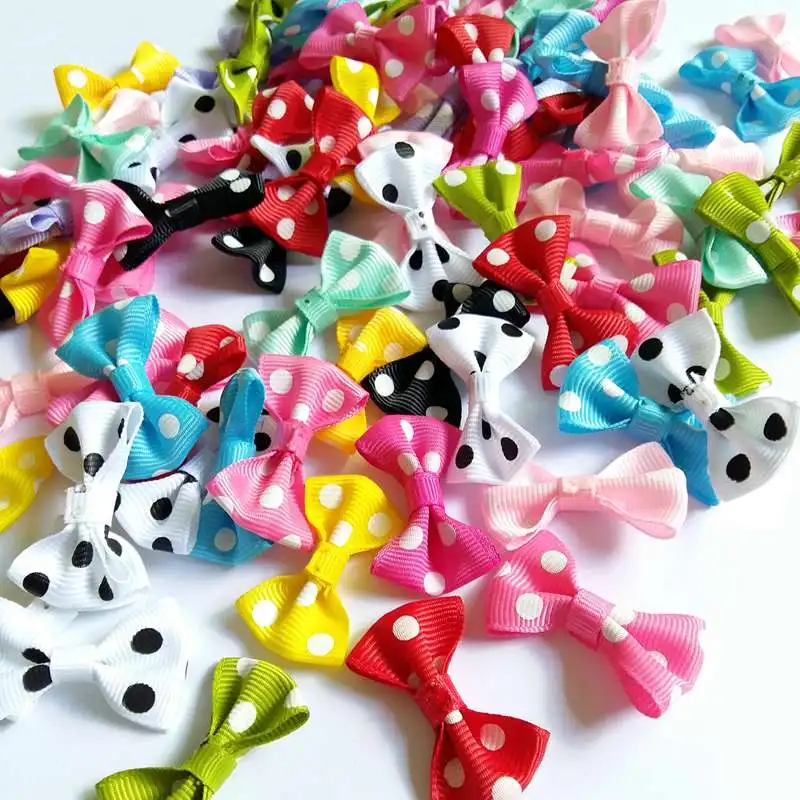 50pcs/lot Handmade Small Satin ribbon Bow Flower Tie Appliques Wedding Scrapbooking Embellishment Crafts Accessory