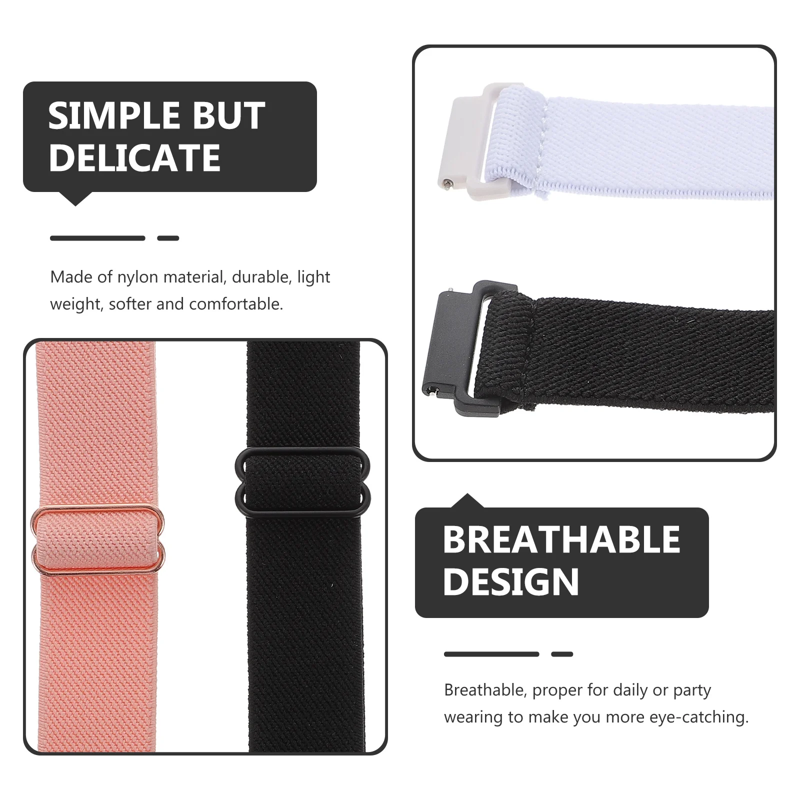 

3Pcs Nylon Watch Strap Simple Delicate Durability Lightweight Comfortable Wear Breathable Fabric Adjustable Fit