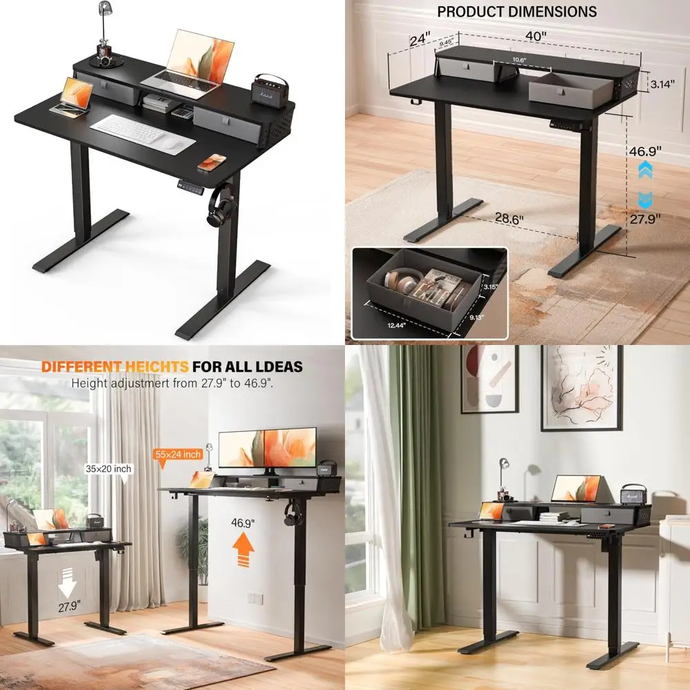 

Adjustable Electric Standing Desk with Storage, 40x24, 2 Drawers, C-Clamp Mount