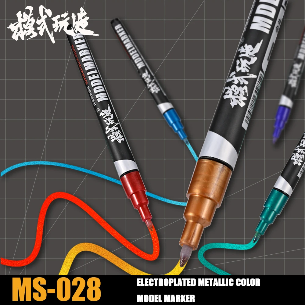 MOSHI MS028 Electroplated Metallic Color Marker EX001-EX009 Model Coloring Pen Water Based Acrylic Paint Pen Painting Tools