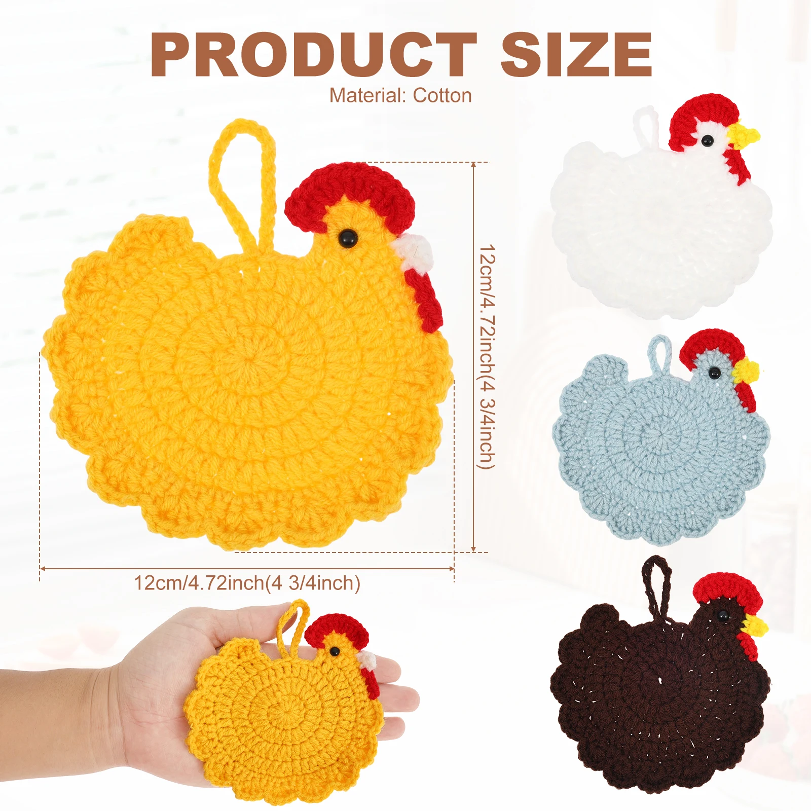 4 Pcs Handmade Crochet Craft Cartoon Animal Crochet Coaster Soft Knitted Drink Coaster Chicken Coasters Coffee Cup Decor Gift