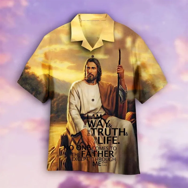 New Summer 3D Christian Jesus Printed Shirts Children Fashion Streetwear Shirts Blouses Men Cool Hawaiian Shirts Vintage Clothes