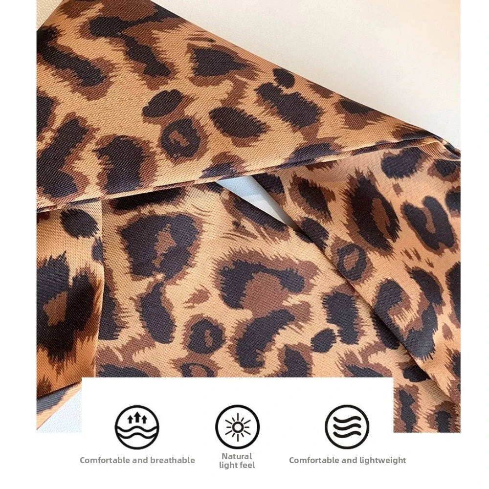 Elegant Leopard Print Slender Scarf Long Decoration Neck Scarf Thin Small Silk Scarf Neckwear/Wrist/Waistband