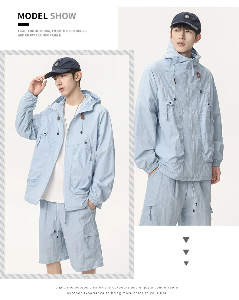 

Ice Silk Dry Summer Lightweight Outdoor Men's Sun Protection Clothing Set Breathable Cool Feeling Long Jacket