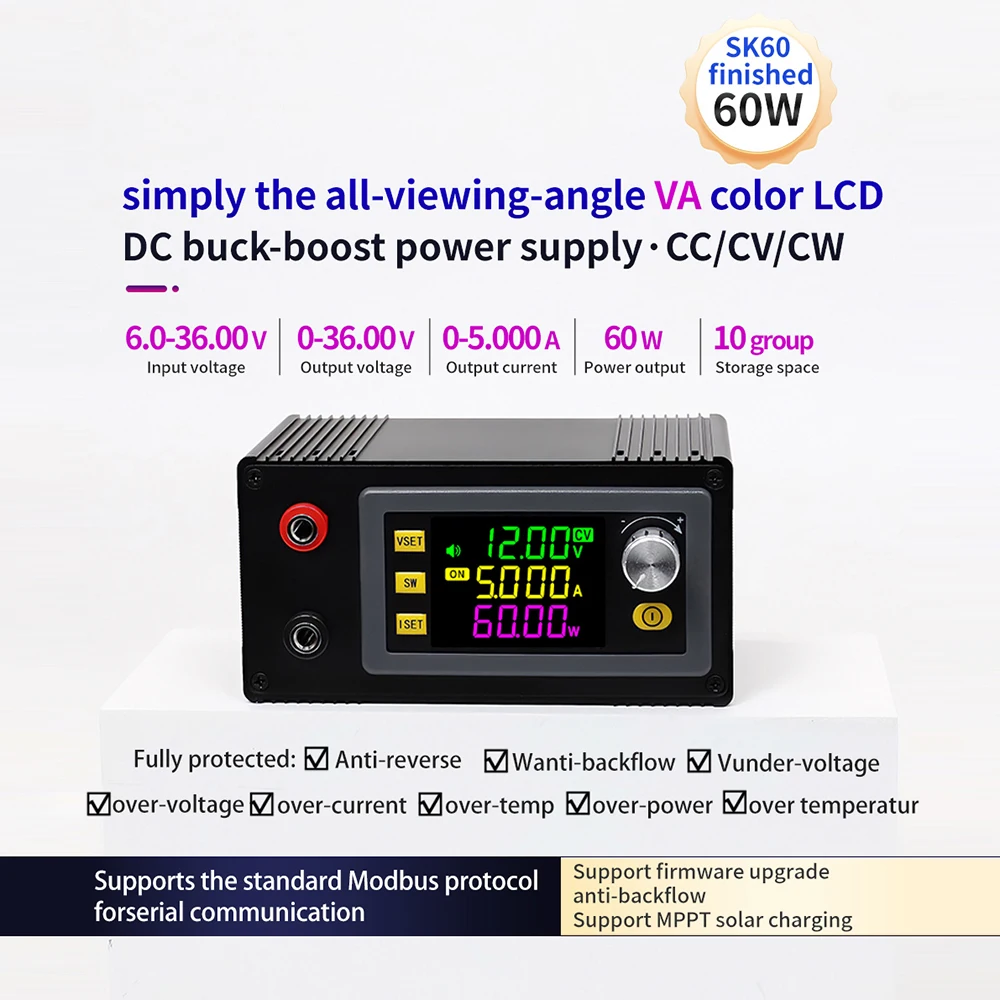 

SK60/SK120 CNC Lift-off DC Adjustable Voltage Regulator CV CC Step Down Power Supply Module Board Output 0-36V 60W/120W