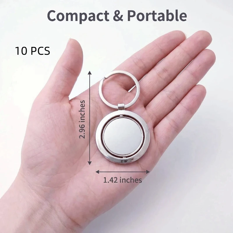 10pcs Sublimation Alloy Picture Frame Key Chain Blanks, Round Rotating Sublimation Key Holders Blank for DIY Gift Bag Key Use