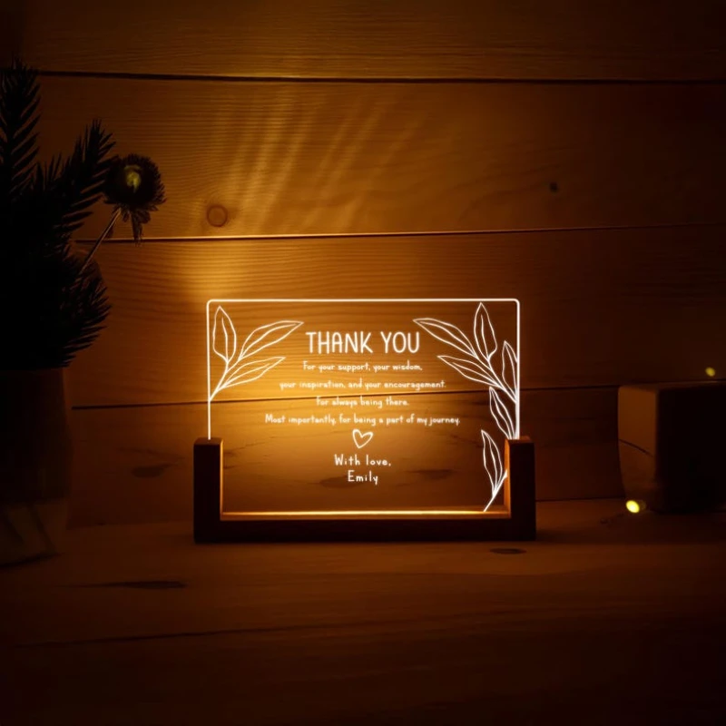 Custom Thank You Acrylic Light Gift Engraved Appreciation Plaque For Mentor Teacher Employee Friend With Personalized Message