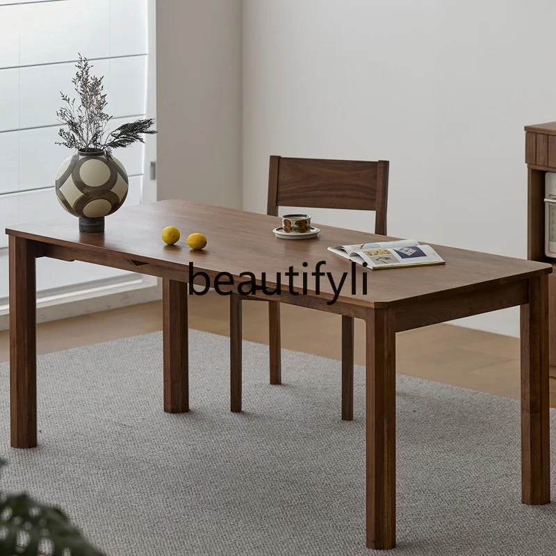 طاولة طعام من الخشب الصلب من خشب الجوز الأسود، وأثاث من الخشب الصلب بتصميم بسيط، ومكتب مكتب