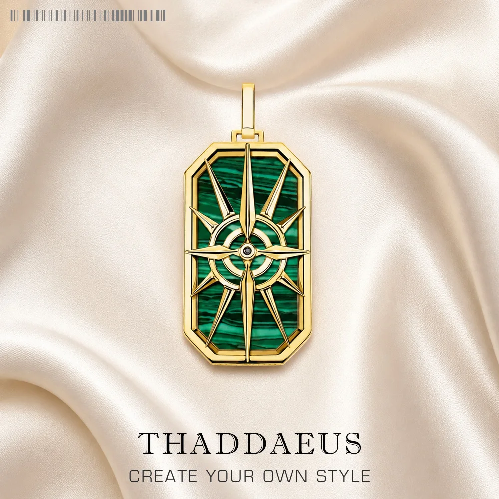 Pendant Compass Star Green Brand New Vintage Jewelry Europe 925 Sterling Silver Gift For Woman Men