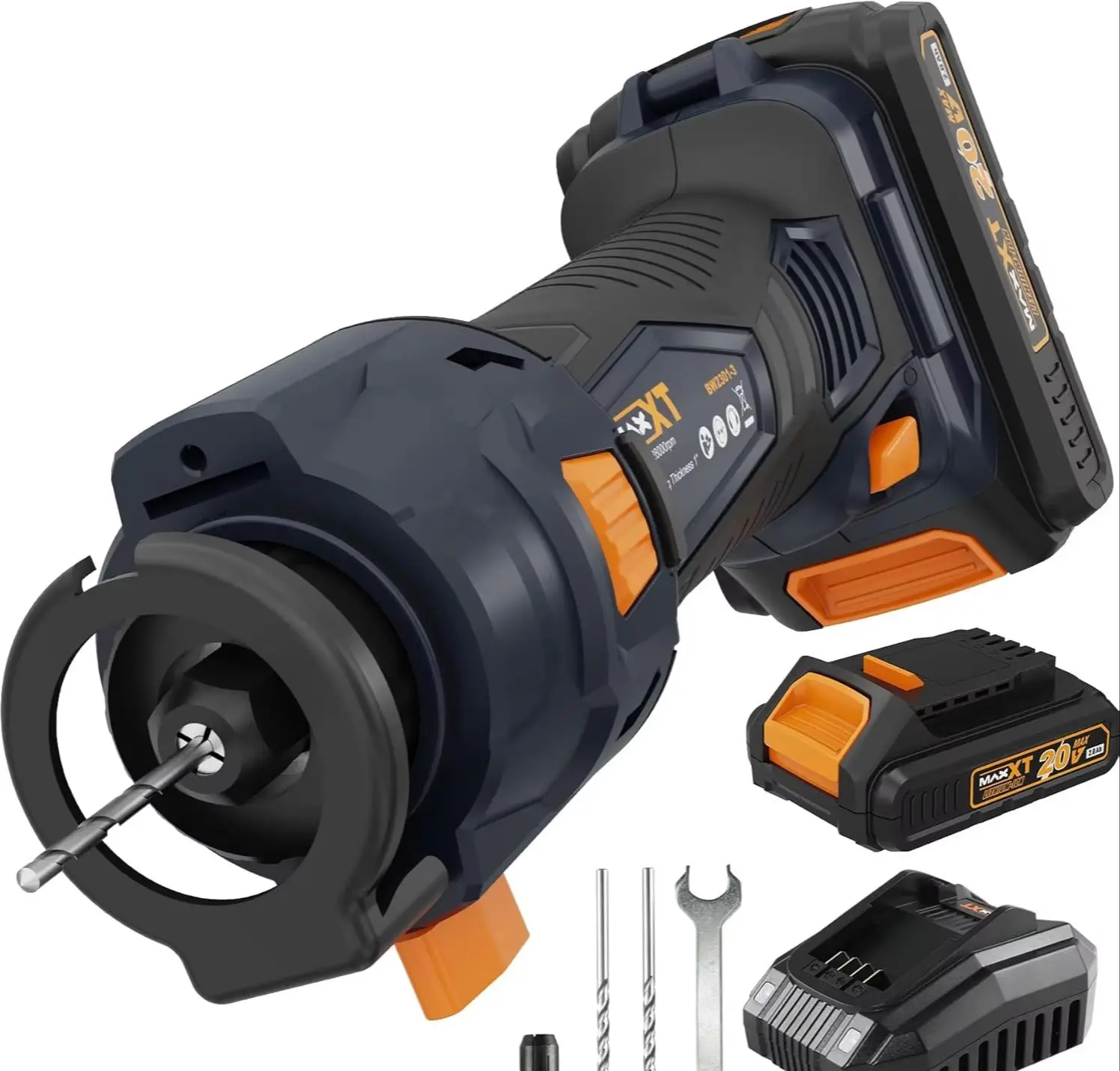 Cordless Drywall Cut Out Tool, MAXXT 20V Drywall Rotary Saw Variable Speed with 2.0AhBattery And Quick Charger, Tool Free Depth Adjustment, Drywall Cutting Tool ForPlywood/Wood/Drywall(included 2 Bits)