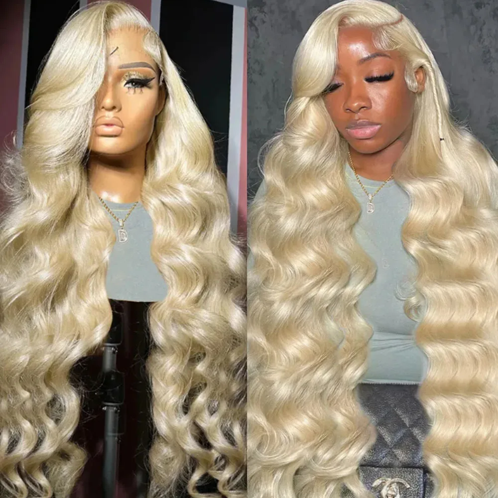 Alimice Brazilian 30 40 inches Body Wave 613 Honey Blonde HD Transparent Lace Front Human Hair Wigs 13x6 Lace Frontal Wig