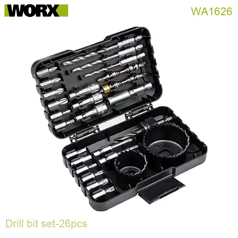 

Worx Drill Bits Set WA1626 26Pcs with Phillips Hexagon Torx Extend Rod Twist Sleeve Hole Bit for Woodworking and Metalworking