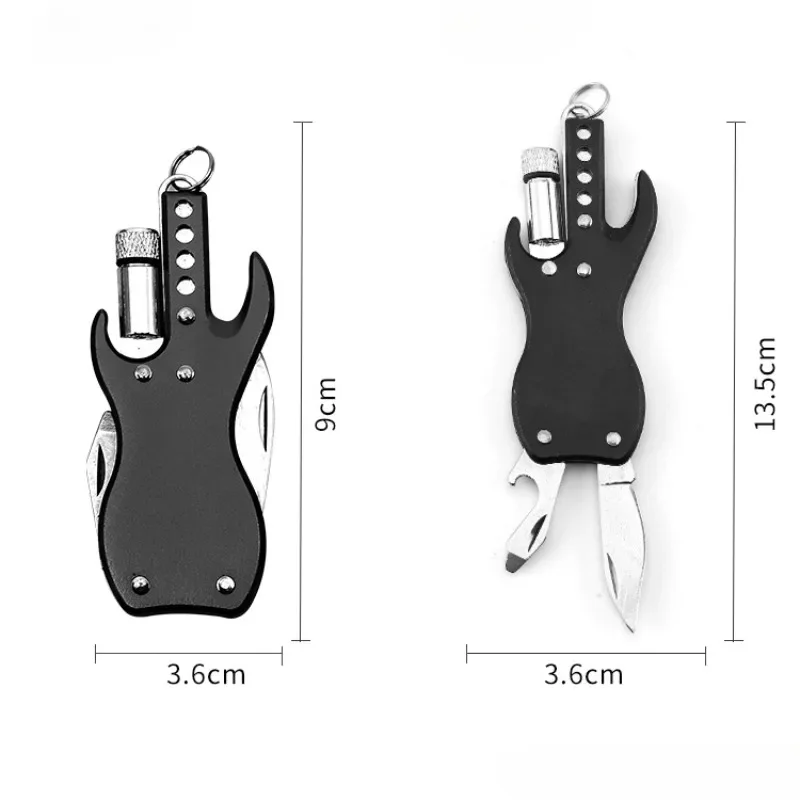 Outdoor Portable Folding Knife Guitar Style Combination Hand Tool Multifunctional Mini Knife With Light Key Bottle Opener Gift