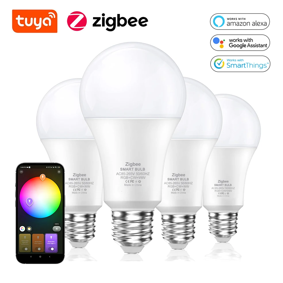 COOLO Zigbee 3.0 Żarówka Led E27 15W RGB+WW+CW Tuya Inteligentna domowa lampa Led kompatybilna z Alexa Amazon Google Assistant