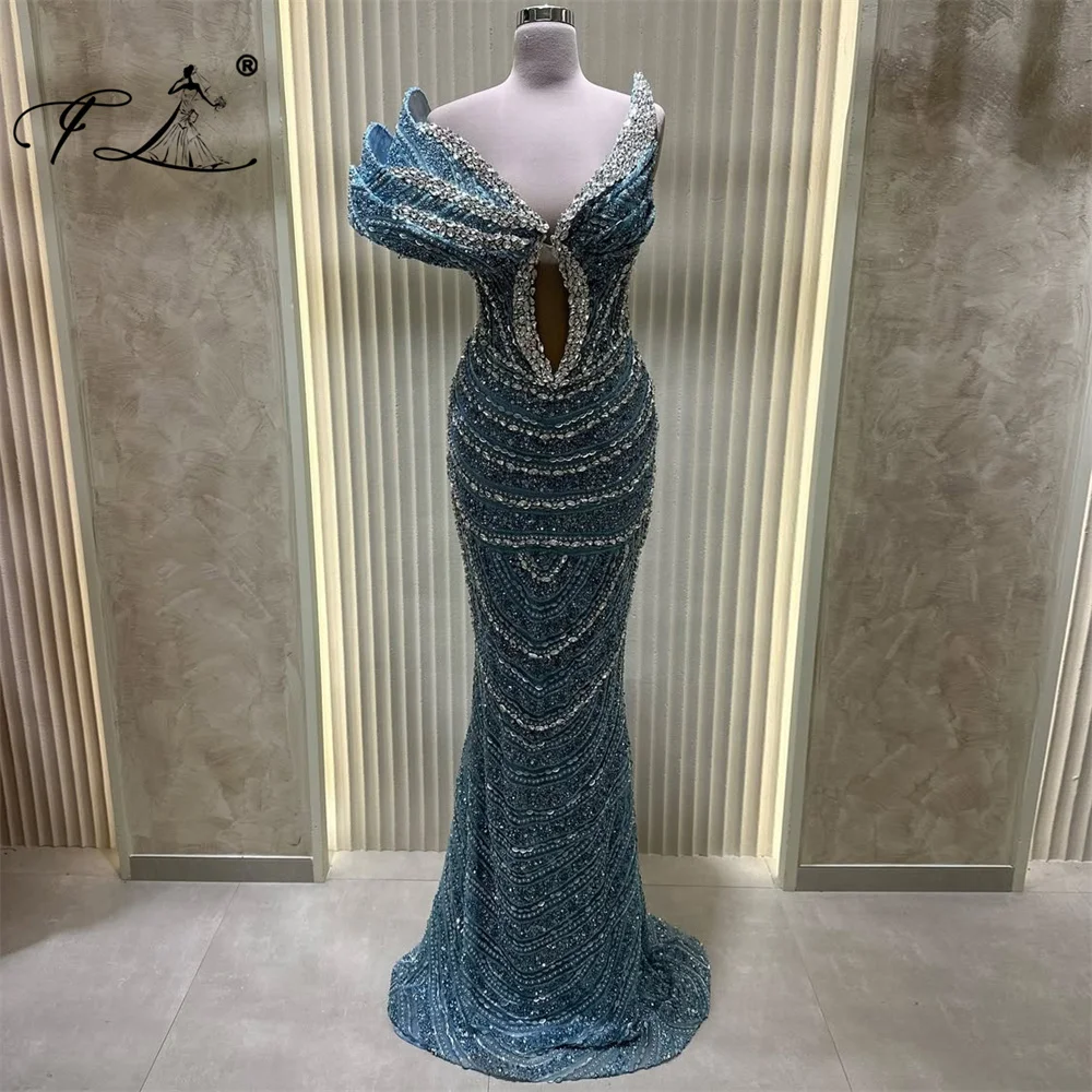 

Floria One Shoulder V-neck Mermaid Full Rhinestones Embellished Evening Dresses for Formal Ball Vestidos De Noche Customized