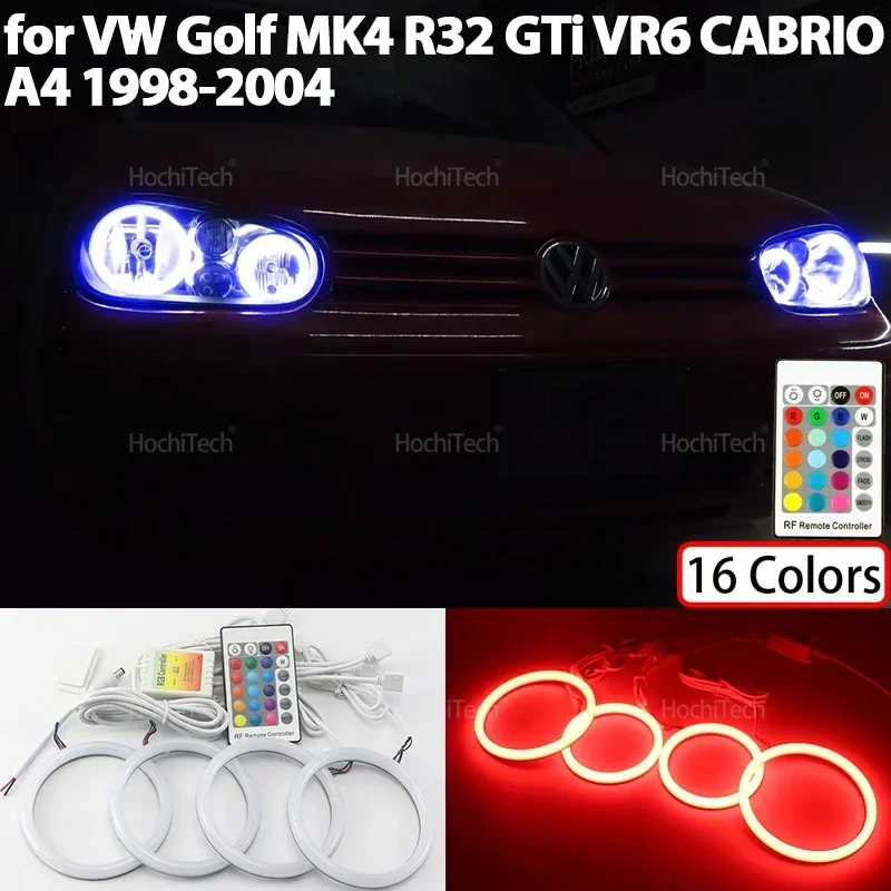 

Для Volkswagen VW Golf MK4 R32 GTi VR6 CABRIO A4 1998-2004 Хлопок RGB Angel Eyes Ring Kit 16 цветов с вспышкой и пультом дистанционного управления