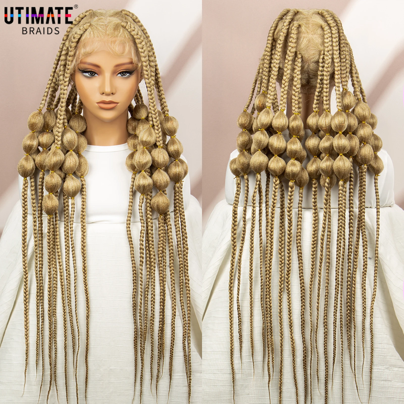 

Blonde Bantu Knotless Box Braided Wigs for African Women Synthetic HD Full Lace 40 Inches Twist Braiding Wig with Baby Hair