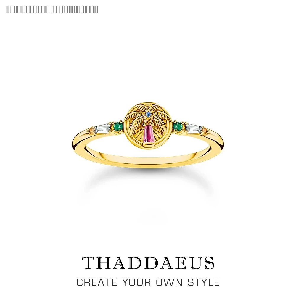 

Золотое кольцо, красочная пальма, ювелирные украшения для женщин, весенний новый богемный подарок из стерлингового серебра 925 пробы