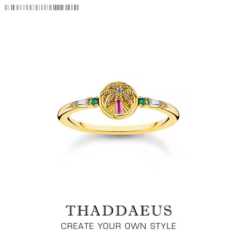 Golden Ring Colourful Palm Tree Fine Jewerly For Women Spring Brand New Bohemia Gift In 925 Sterling Silver