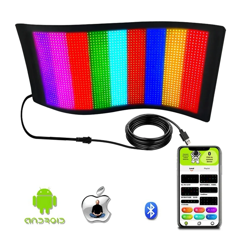 Bluetooth Programmable RGB Flexible Led Display Screen P5mm LED Matrix Panel Sign Android Ios Application Control Led Car Sign