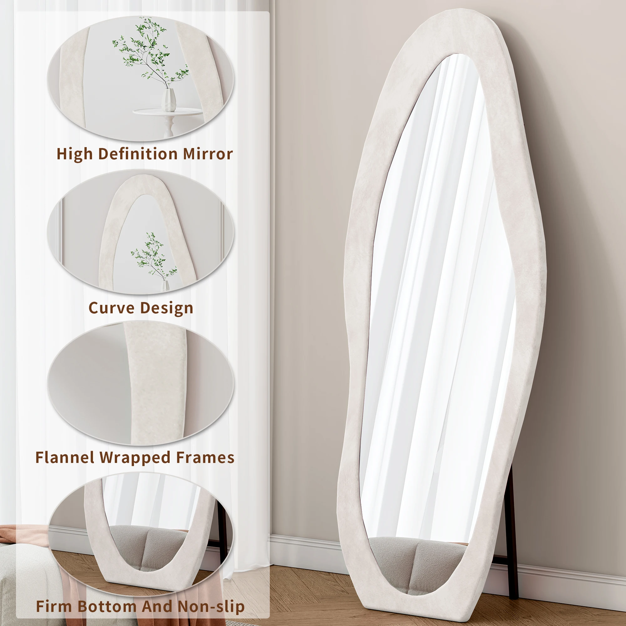 Irregular Wavy Full-length Floor Standing Wall Hanging Mirror For Bedroom Living Room Dressing Room view 5