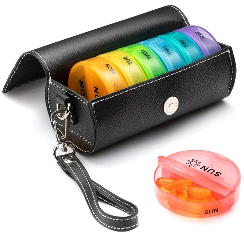 7-day pill storage box, cylindrical handbag waterproof and moisture-proof pill box, pill cutter, and medicine storage tool