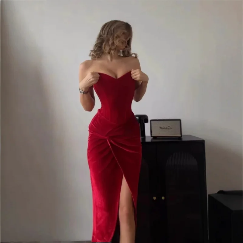 

2025 New European and American Style Strapless Lace-Up Party Dress